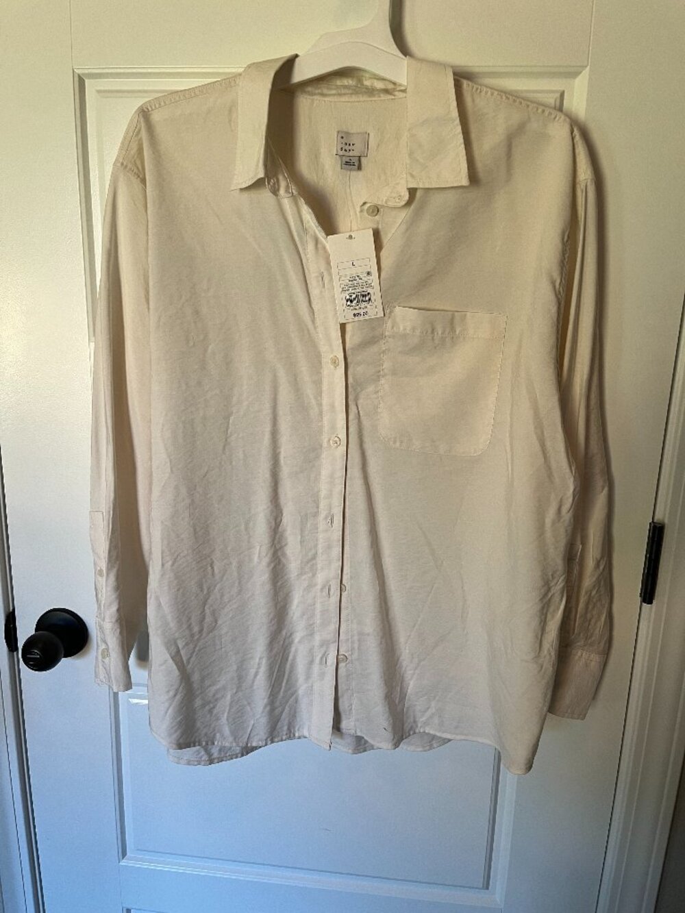 A New Day Cream White Button Down Shirt Size L NWT